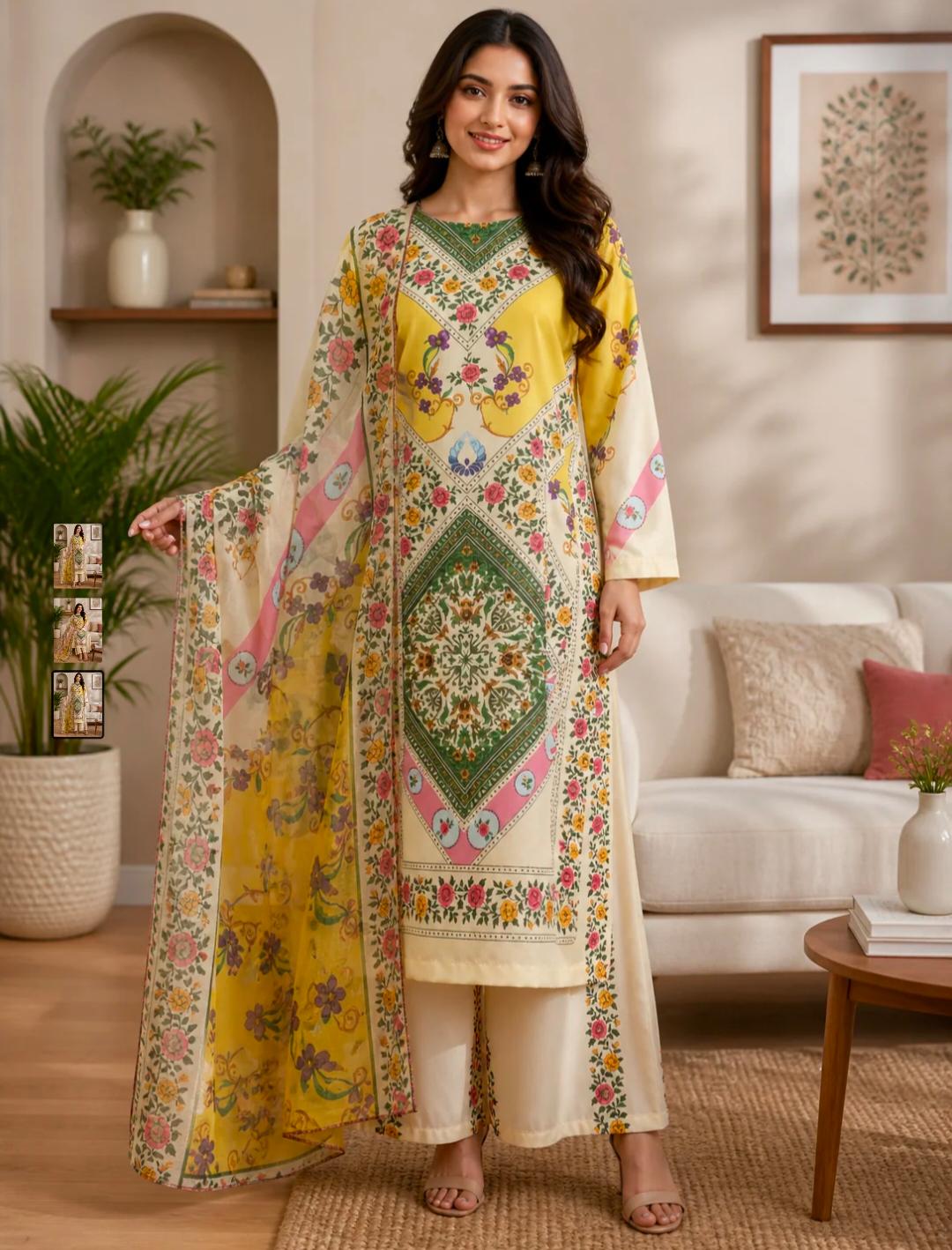 Spring Garden Printed 3 Piece Lawn Suit with Digital Dupatta
