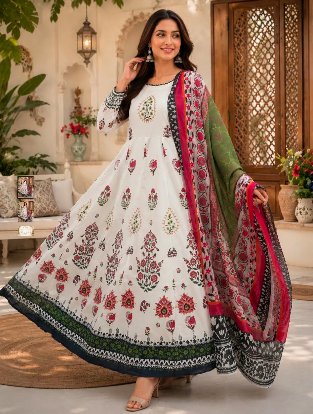 Ruby Blossom Printed Maxi 3 Piece Suit with Digital Dupatta